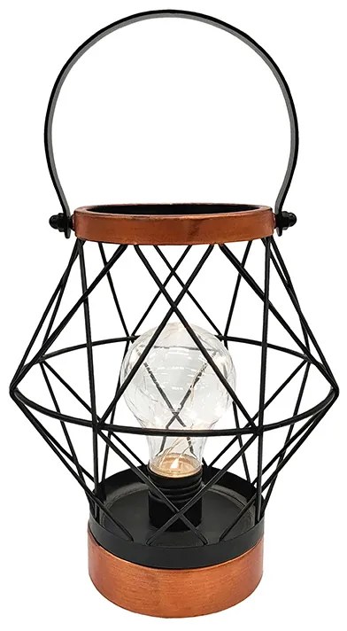 SOLIGHT Kovový lampáš so žiarovkou micro LED, teplá biela, 3xAA, 20cm