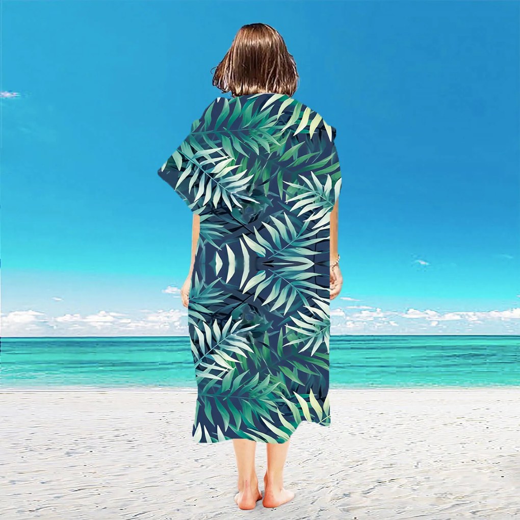Plážový set BORNEO - osuška 100×180 cm a pončo 80×145 cm, tmavo modrý