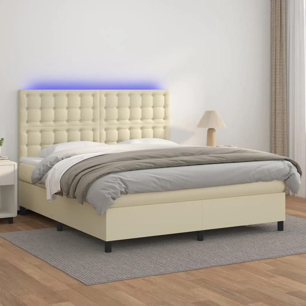 Boxspring posteľ s matracom a LED krémová 180x200 cm umelá koža 3135959