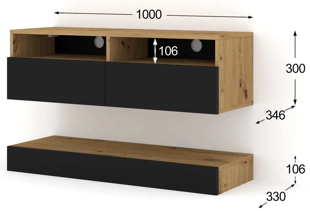 TV stolík/skrinka Dual 100 (dub artisan + čierna). Akcia -21%. Vlastná spoľahlivá doprava až k Vám domov. 1124858