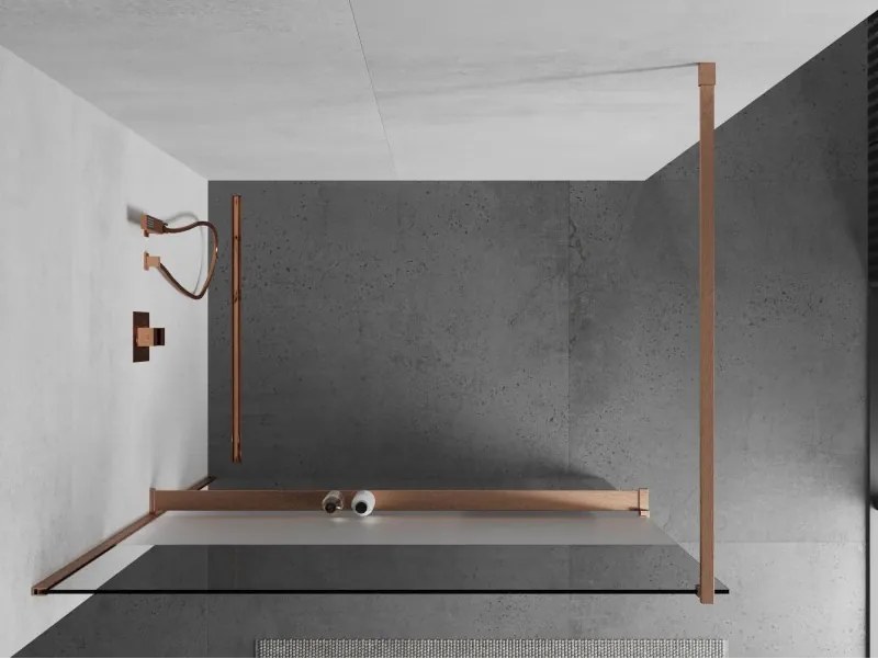 Mexen Kioto+, sprchová zástena Walk-In s poličkou a vešiakom 70 x 200 cm, 8mm číre sklo-námraza, medený matný profil, 800-070-121-65-35