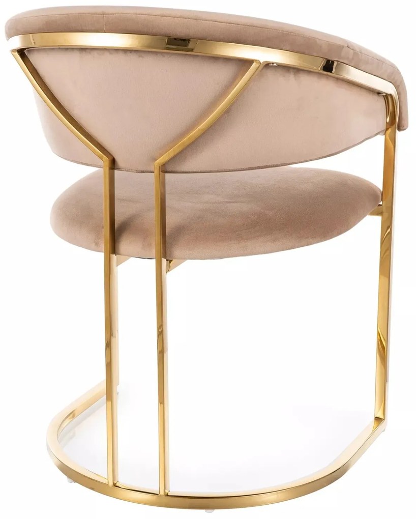 Sametové jídelní křeslo Tulipe béžové/zlaté