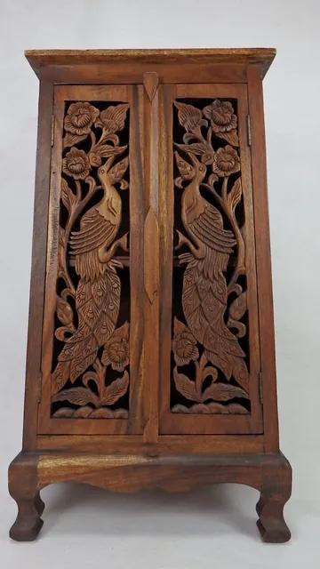 Skrinka drevená vyrezávaná PÁV, 100 cm, exotické drevo