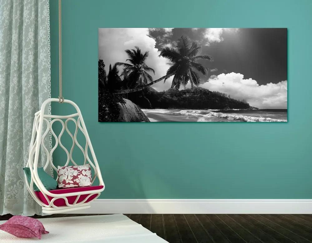 Obraz nádherná pláž na ostrove Seychely v čiernobielom prevedení Varianta: 120x60