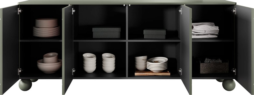 Olivová komoda Sonatia II 200 cm so štyrmi dverami - nohy guľaté