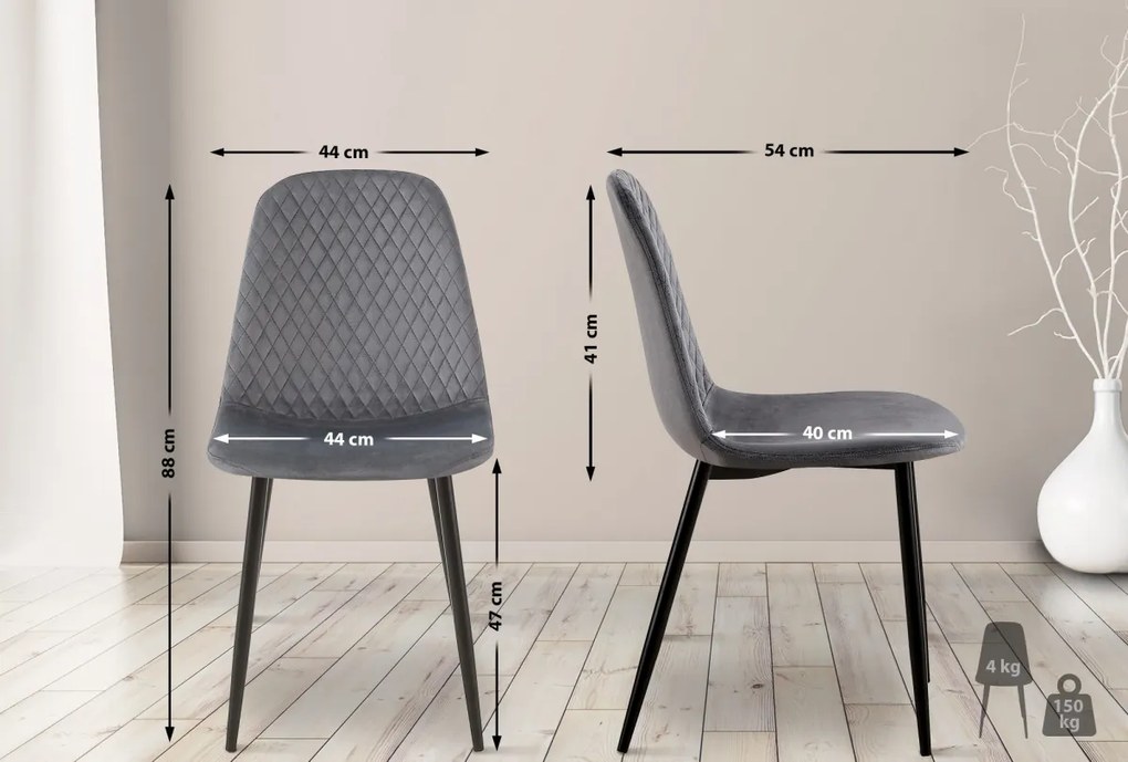 4x Stolička Giverny zamat - tmavo šedá