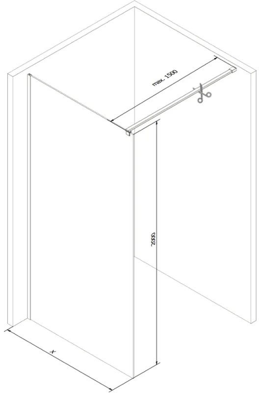 Mexen Kioto, sprchová zásteny typ Walk-In 55 x 200 cm, 8mm číre sklo, zlatý matný profil, 800-055-101-55-00