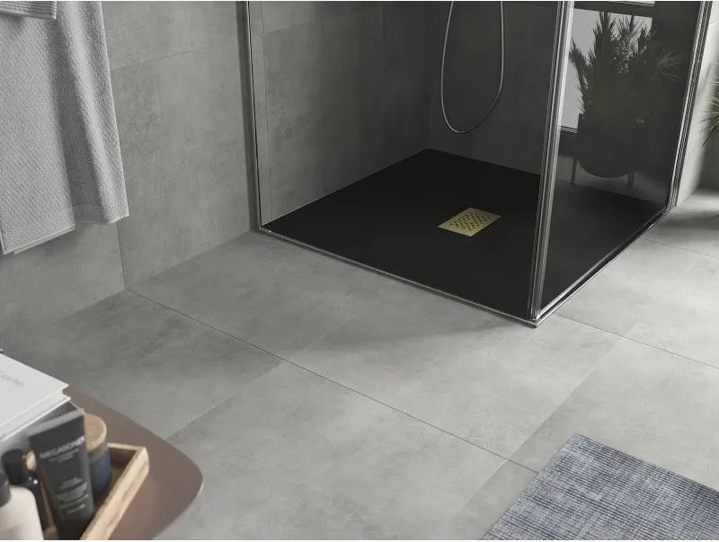 Mexen Hugo, štvorcová sprchová vanička SMC 100 x 100 cm, čierna, zlatá krytka, 42701010-G