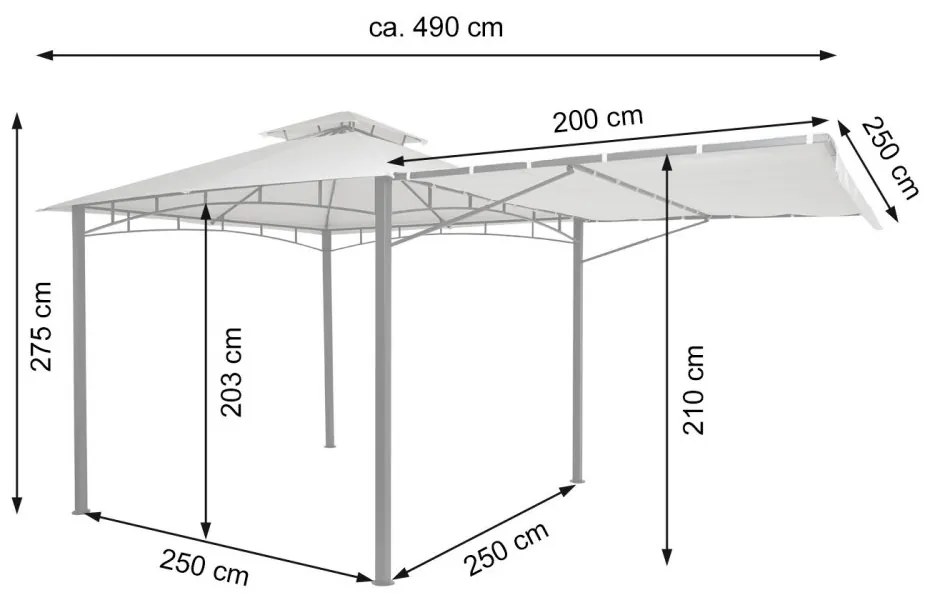 Pergola se stahovací střechou 2,5x2,5 m