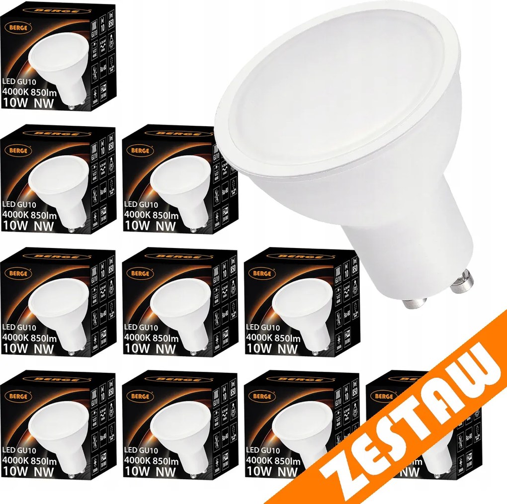 Sada 10x GU10 LED žiaroviek 10W 850lm - neutrální biela