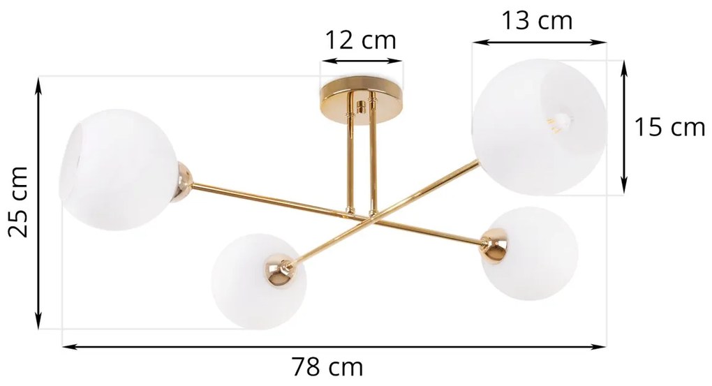 Stropné svietidlo Eliza, 4x biele sklenené tienidlo, G