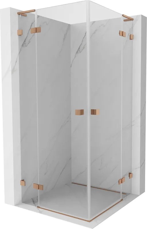 Mexen Lunar, L Duo výklopný sprchový kút 75 x 75 cm, 8mm číre sklo, profil medená matná, 834L-075L-075P-65-00