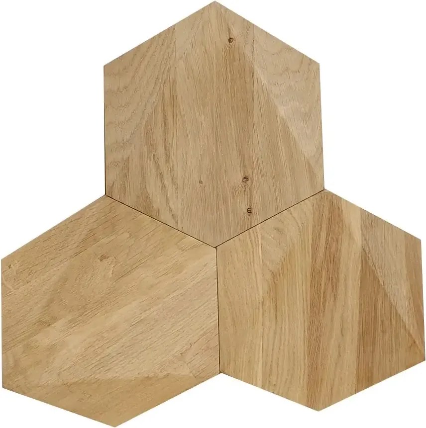 3D drevený obklad na stenu z masívu Hexagon Oak, balenie 20ks