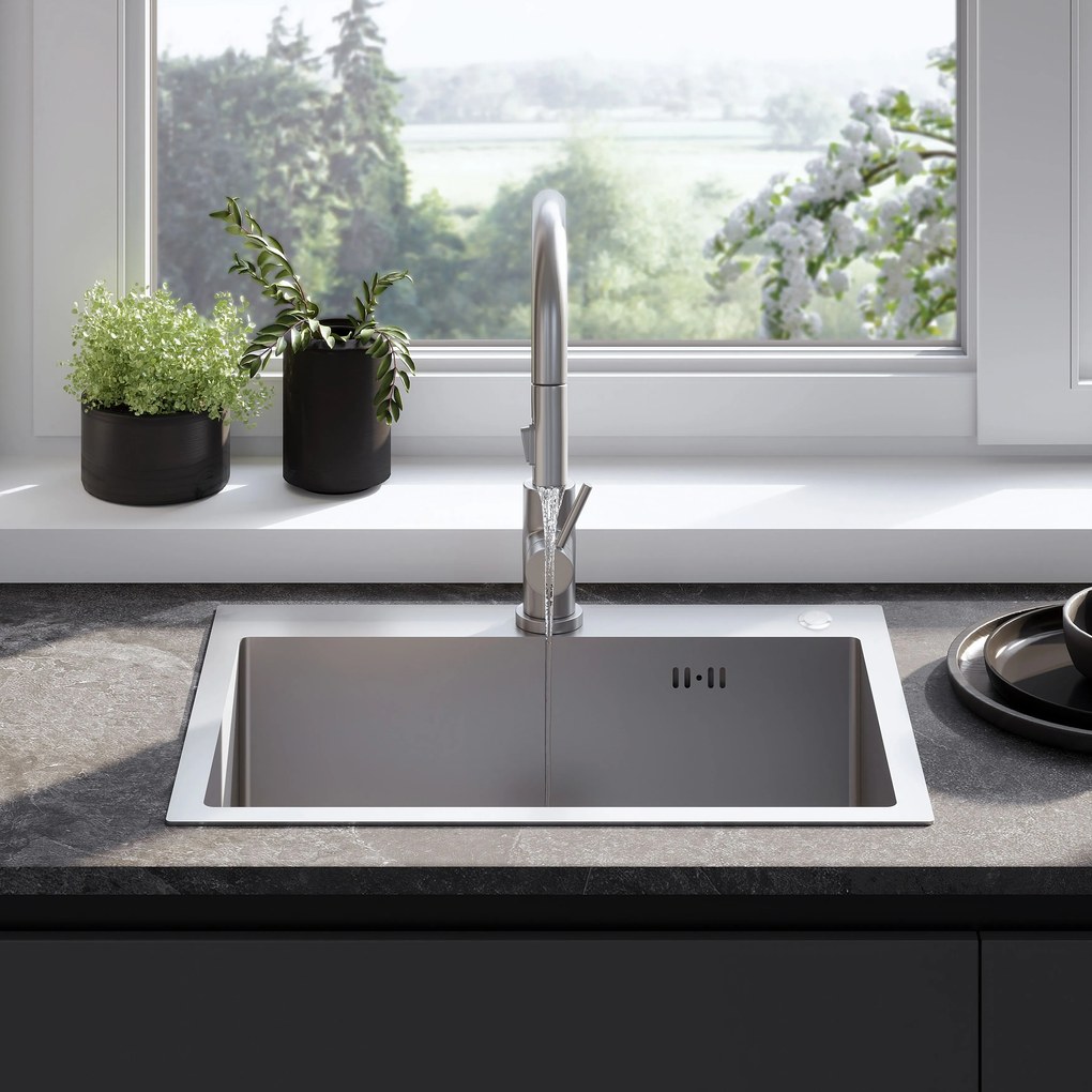 Rea Liam, oceľový kuchynský drez 530x450x200mm + sifón, brúsená oceľ, ZLE-06006