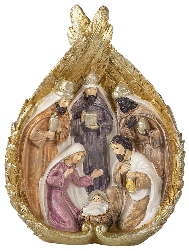 Vianočný betlehem s kráľmi v zlatých anjelských krídlach - 14 * 7 * 19 cm