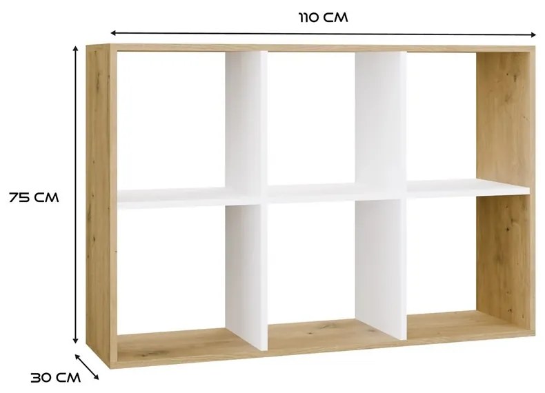 Regál Malax 2x3 110 cm dub Artisan/bílý