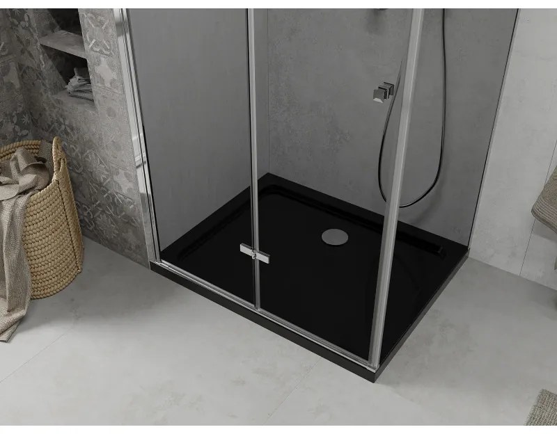 Mexen Lima, sprchový kút so skladacími dverami 80 (dvere) x 120 (stena) cm, 6mm šedé sklo, chrómový profil + slim sprchová vanička čierna + chrómový sifón, 856-080-120-01-40-4070