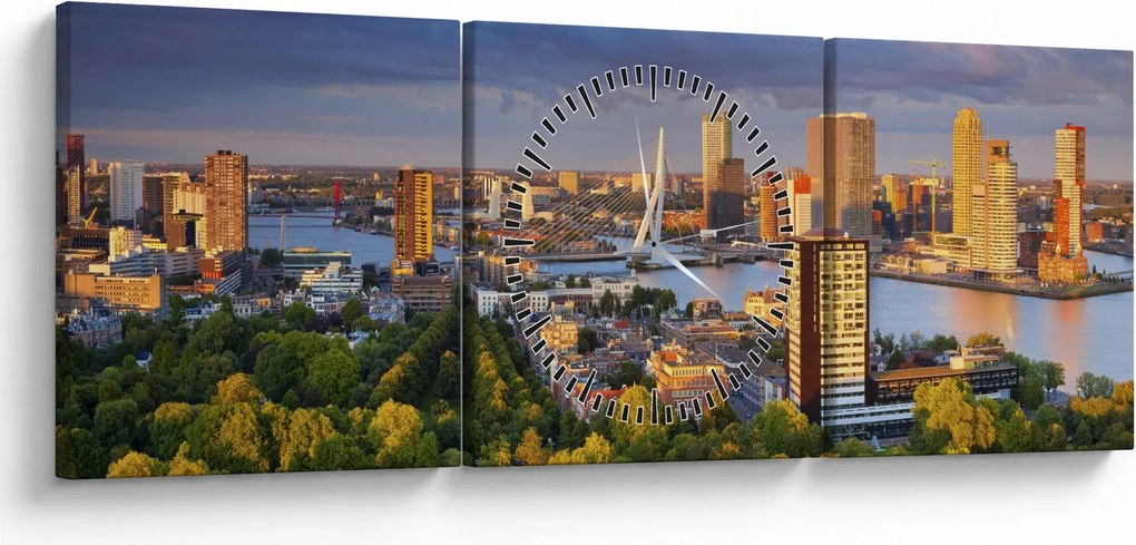 Obraz - Panorama Rotterdamu, Holandsko (s hodinami) (90x30 cm)