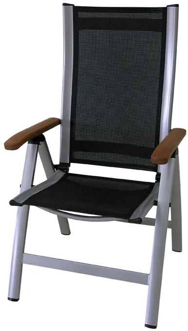 Polohovateľná záhradná stolička ASS COMFORT z ľahkého hliníku - strieborná