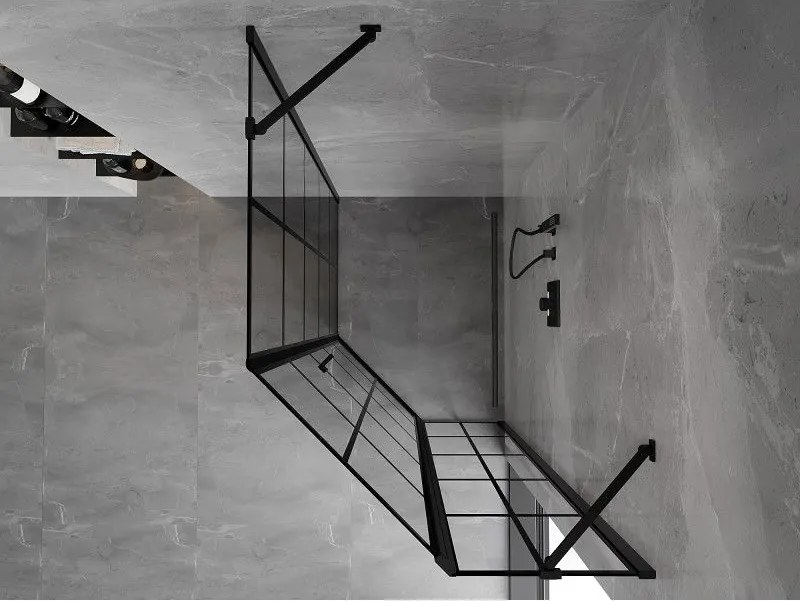 Mexen Mist, päťuholníkový sprchový kút, pravý 80 x 90 cm, číre sklo-čierna mriežka, 8A8-080-090-70-77-P