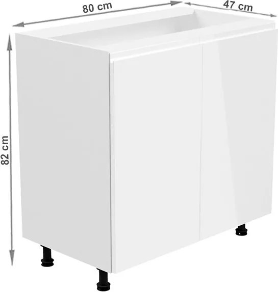 Dolná kuchynská skrinka Aurora D80 - biela / biely lesk