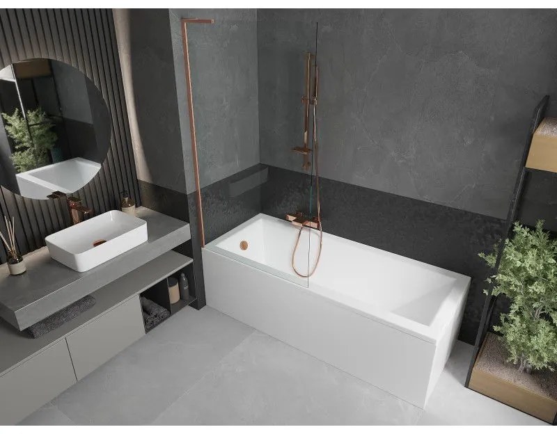 Mexen Next L, 1-krídlová vaňová zástena 90 x 150 cm, 6mm číre sklo, medený profil, 895-090-000-03-00-65