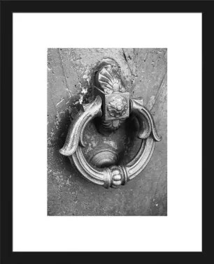 Rámovaný obraz Klopadlo na dvere 24x30 cm, čiernobiely%