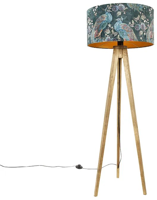 Trojnohý vintage drevený s tienidlom papagájovej zelenej 50 cm - Tripod Classic