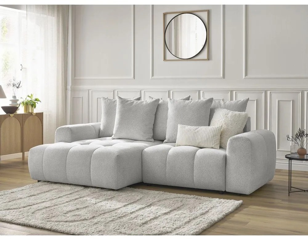 Svetlosivá ženilková rozkladacia/s úložným priestorom rohová pohovka (ľavý roh/s leňoškou) Roxelane – Bobochic Paris