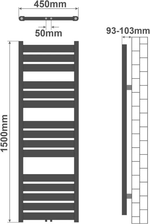 Kúpeľňový radiátor 1500 x 450 mm, biely