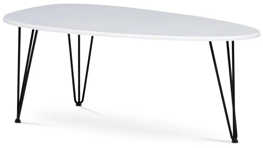 Konferenční stůl, MDF deska, bilý matt, černý kov