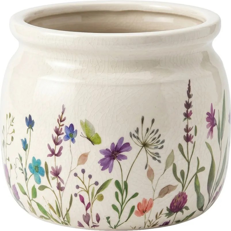 Keramický obal na kvetináč s lúčnymi kvetmi Rustic Flora M - Ø 16*13 cm