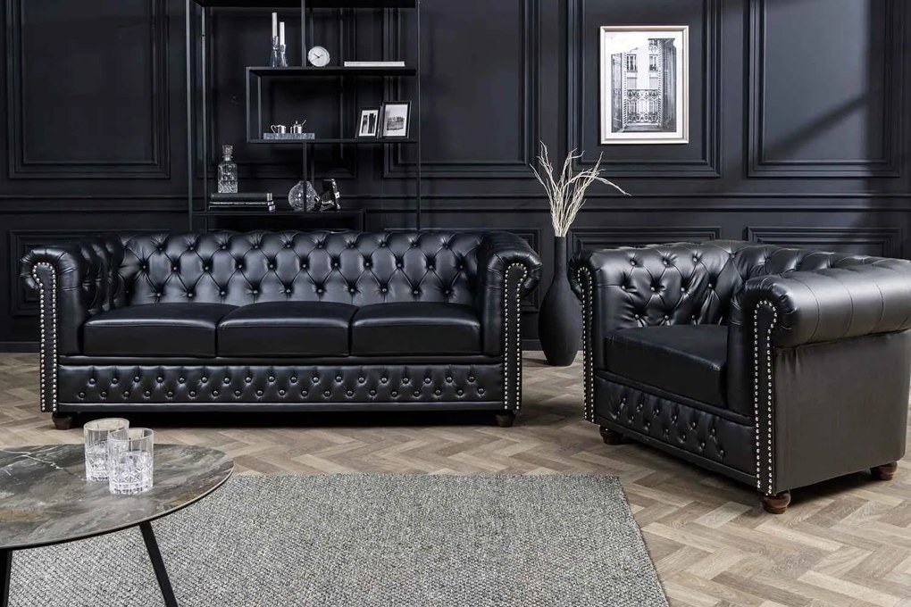 Dizajnová 3-miestna sedačka Chesterfield 205 cm čierna