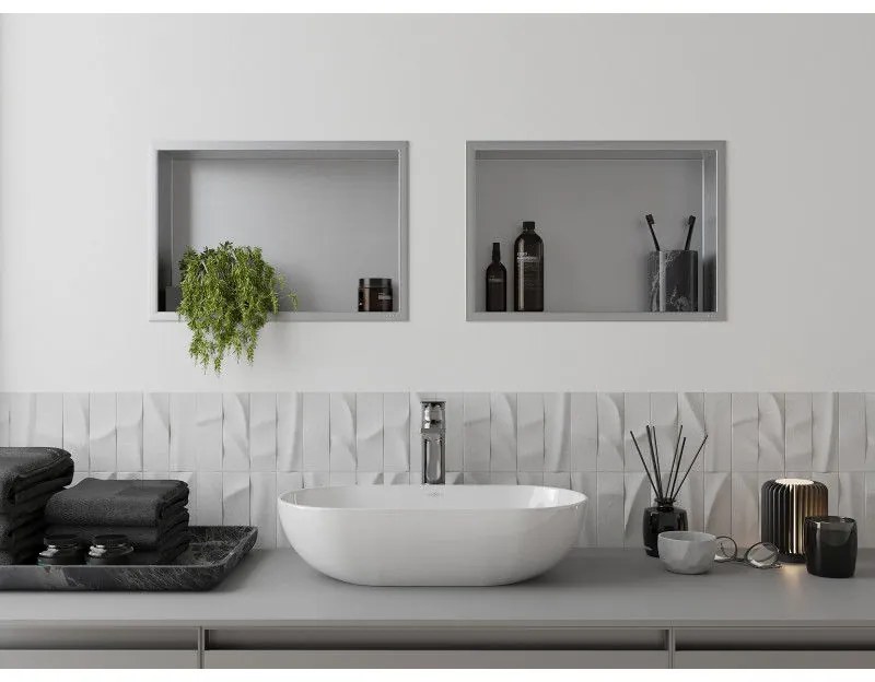 Mexen X-Wall-R, polička na zapustenie na obklad s golierom 45 x 30 cm, oceľová, 1910453010