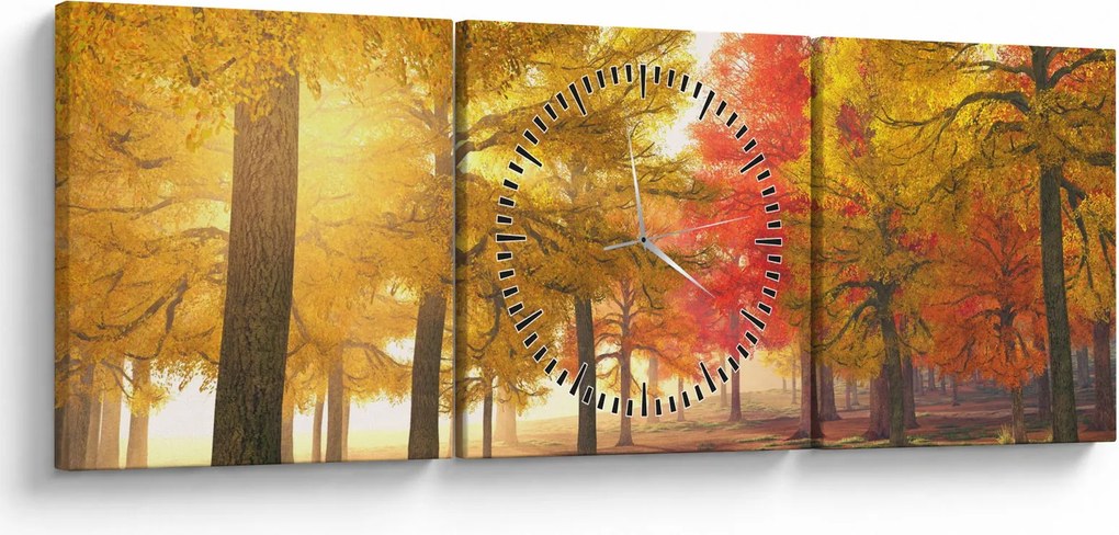 Obraz jesenných stromov (s hodinami) (90x30 cm)