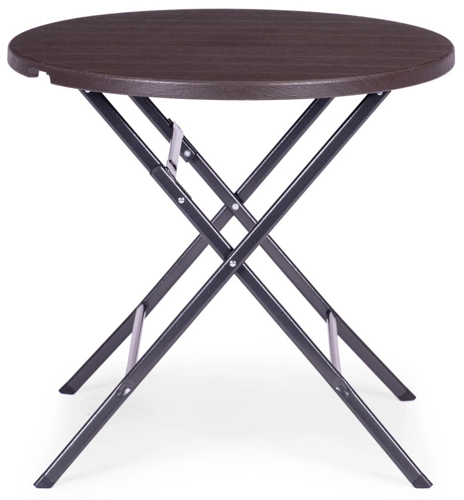 Záhradný stôl 62cm okrúhly, rozkladací, HDPE, imitácia dreva - hnedá