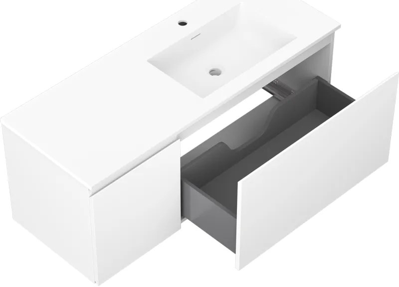 Mexen Orio, kúpeľňová skrinka 120 cm s pravým umývadlom Otis, 1S, 1D, biela matná, 91A13-12047-3-BBFF01-W18P01