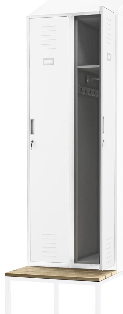 Šatníková skriňa s lavicou a strechou KACPER II PRO, 600 x 2295 x 850 mm, biela