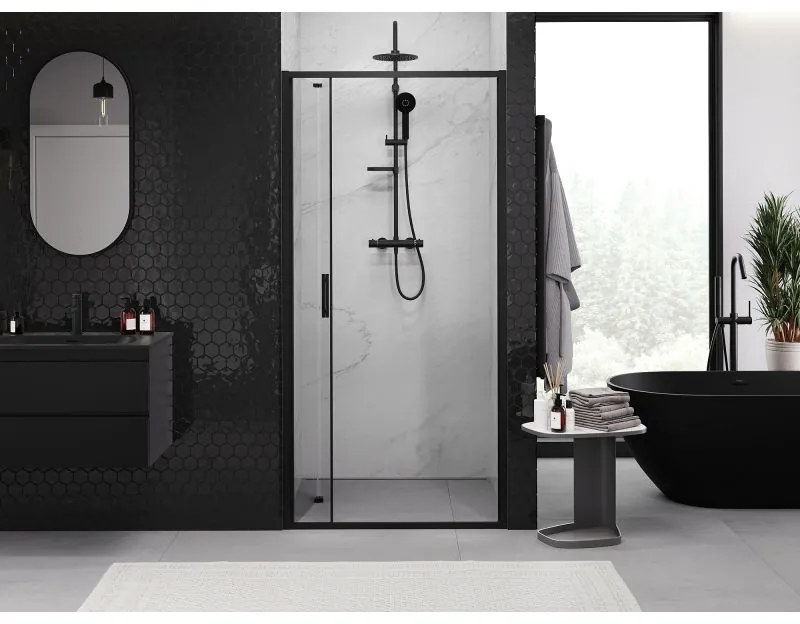 Mexen Exo, skladacie dvere do otvoru 65x200 cm, 6mm číre sklo, čierny profil, 816-065-000-70-00