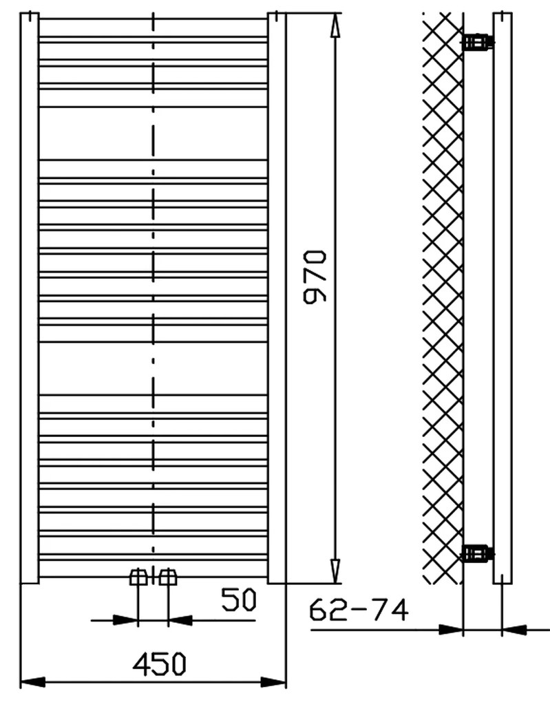 Aqualine Aqualine, TONDI vykurovacie teleso 450x970 mm, stredové pripojenie, čierna matná, DT456T