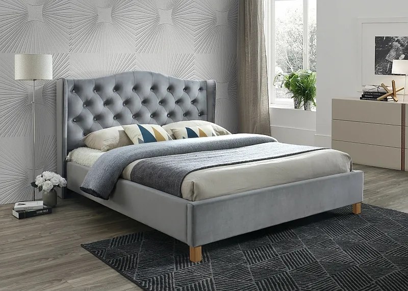 Sivá čalúnená posteľ ASPEN VELVET 160 x 200 cm Matrac: Matrac SOMNIA 17 cm