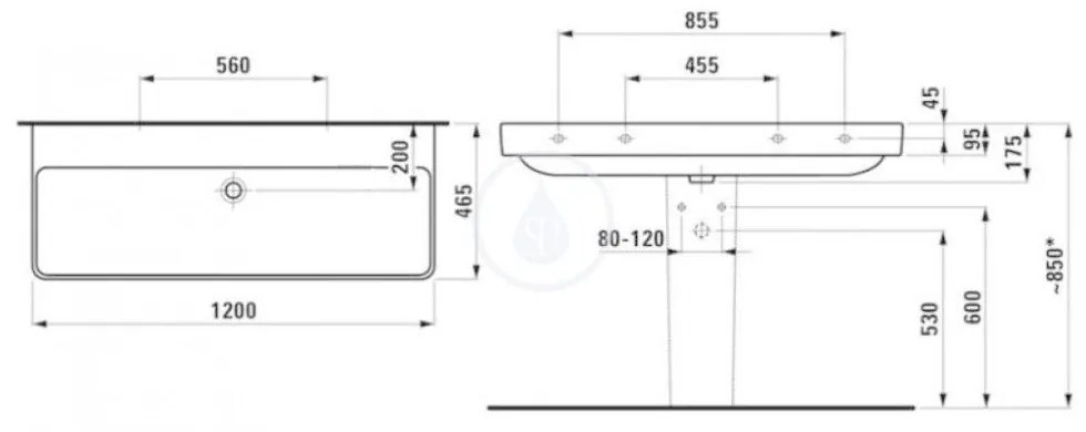 LAUFEN Pro S Umývadlo, 1200 mm x 465 mm, bez otvoru na batériu, s LCC, biela H8149654001091