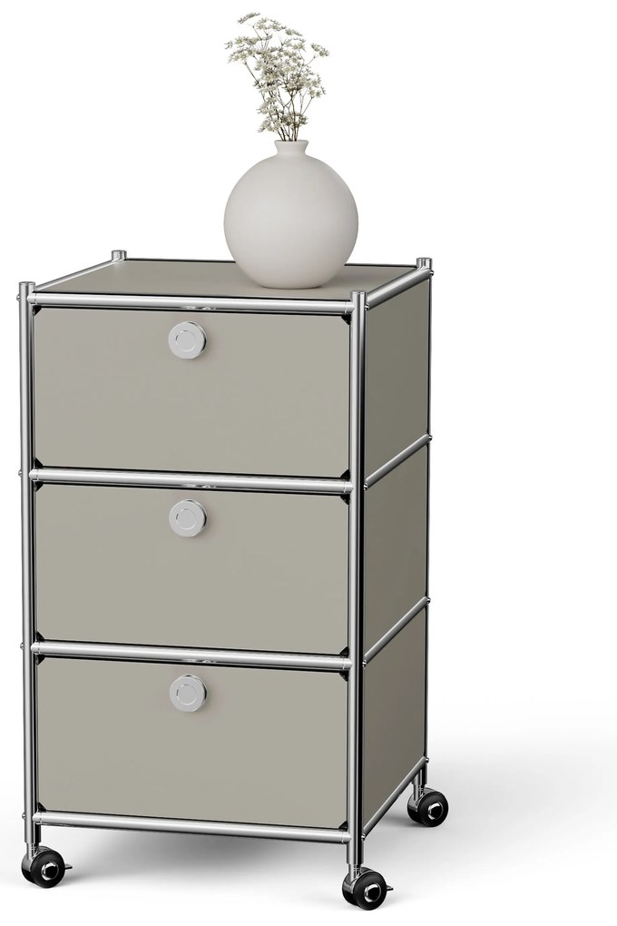 Kovová kancelárska skrinka »CN3« so zásuvkami, svetlosivá