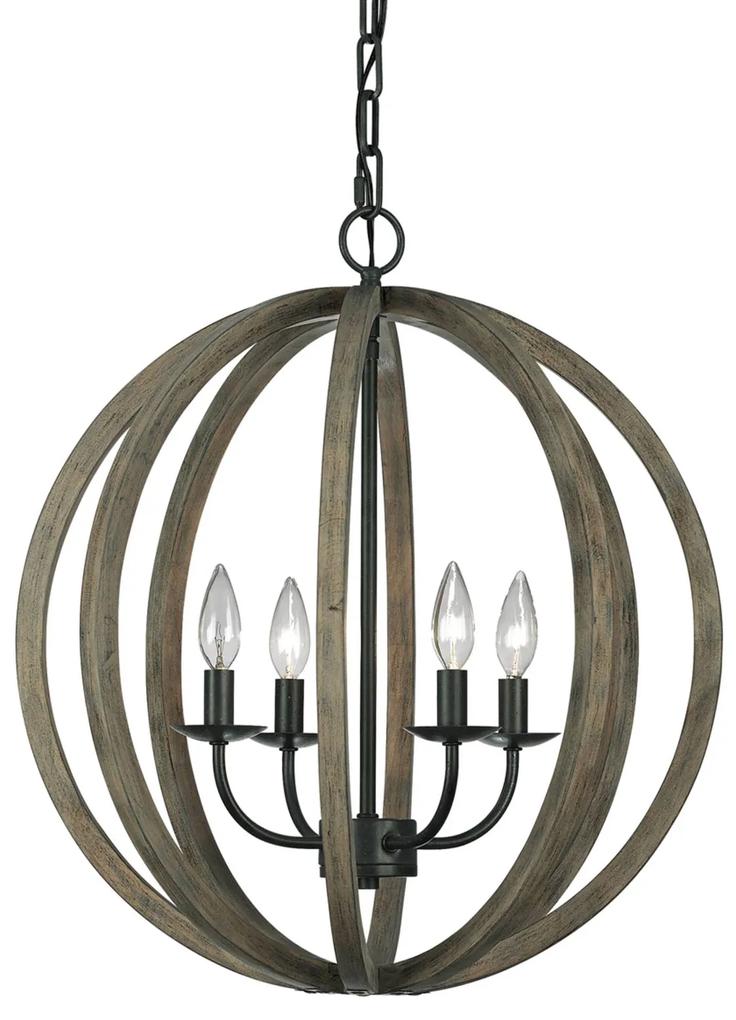 Štvor-plameňová závesná lampa Allier drevo 52,1 cm