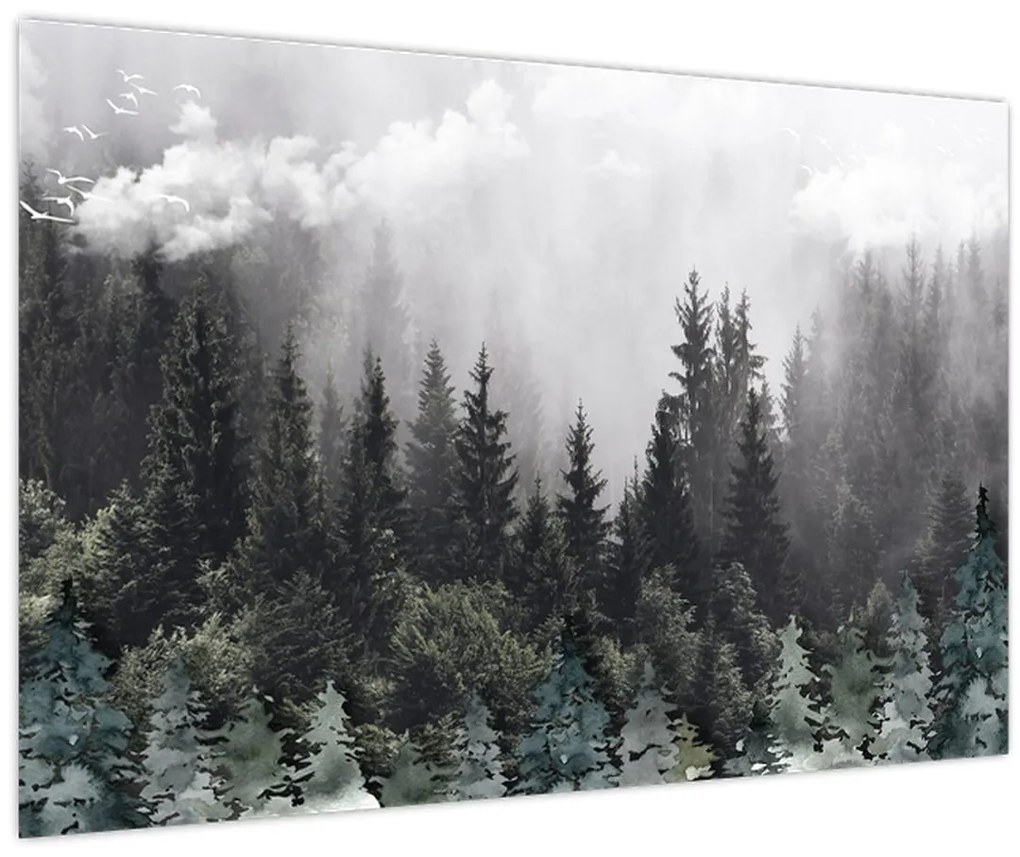 Obraz - Les s ilustrovanými prvkami (90x60 cm)
