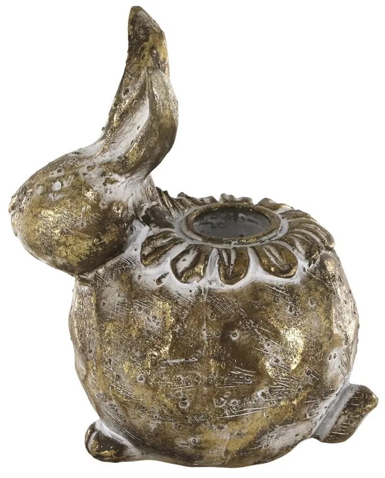 Mosadzný antik svietnik králik na úzku sviečku Rabbi - 11*7*12 cm