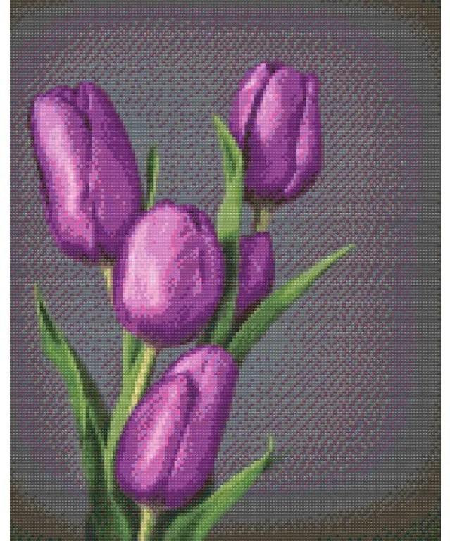 Gario Diamantové maľovanie Fialové tulipány Rozmery: 40 x 50 cm, Rámovanie: Iba zrolované plátno, Diamanty: Okrúhle