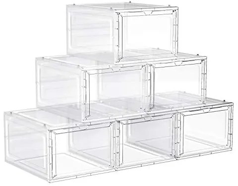 Boxy na topánky, 6ks, stohovateľné, priehľadné, 19x27x34,5cm, biele