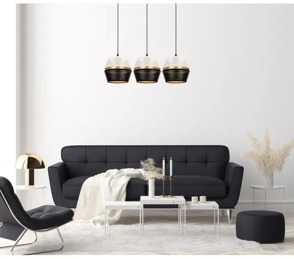 Luster na lanku PARIS 3xE27/60W/230V biela/čierna/zlatá