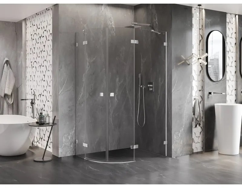 Mexen Lunar, pravý polkruhový sprchový kút 90 x 80 cm, 8mm číre sklo, chrómový profil, 833-090P-080L-01-00